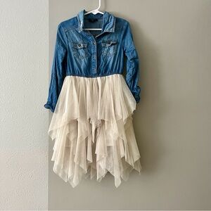 Zunie Toddler Girl's Chambray Denim shirt Fairy Glitter Tutu Dress